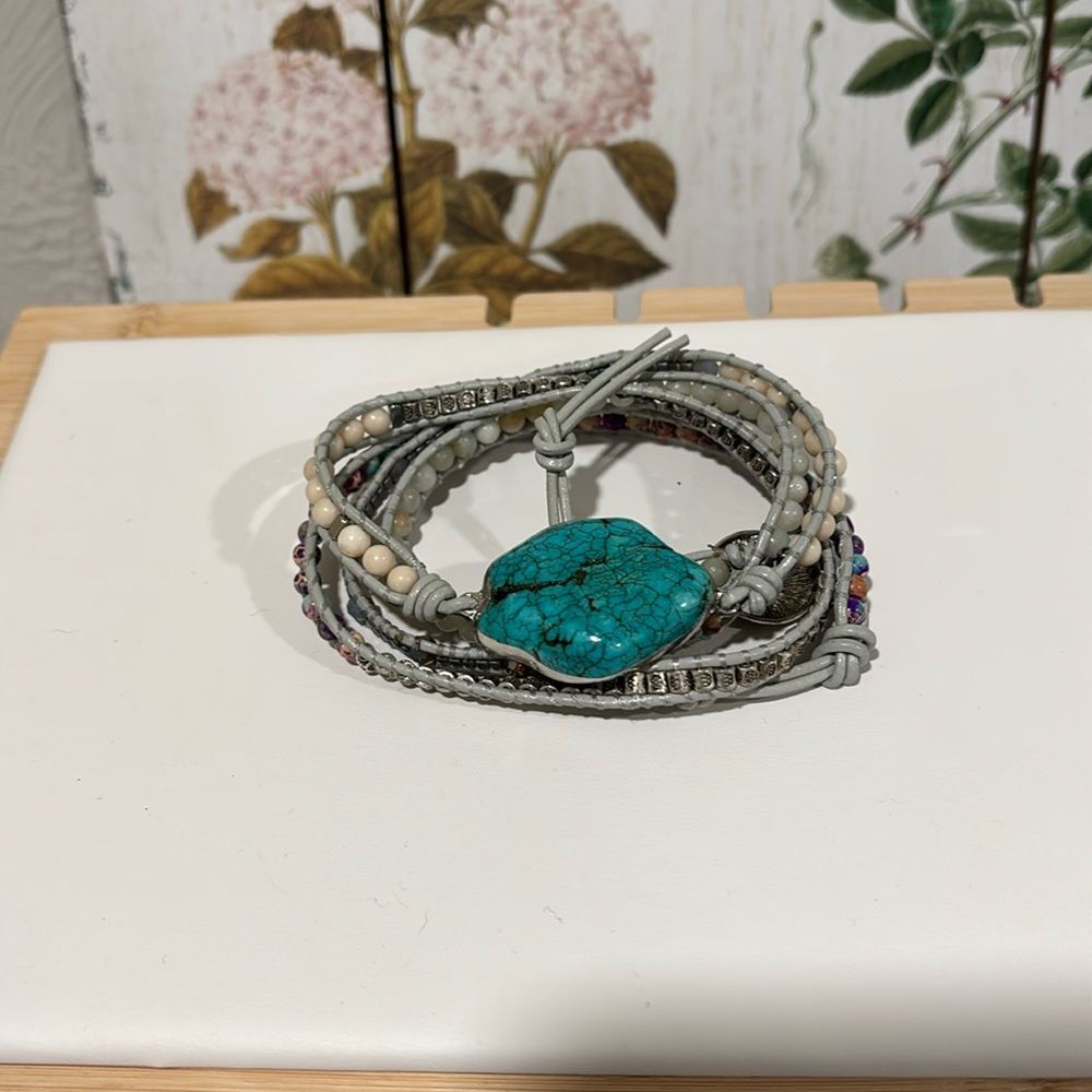 Bohemian Beaded and Faux Turquoise Healing Wrap Bracelet